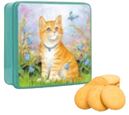 Biscuit Tin Gift Set | Embossed Biscuit Tin Filled with Mini Chocolate Chip Bite BIscuit Gifts | Valentines Day, Mothers Day, Thank You Gifts, Fathers Day| Men, Women Kids (Ginger Cat)