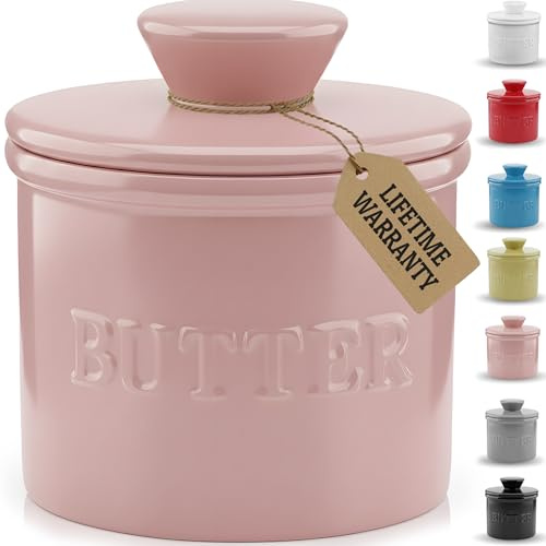 Priority Chef French Butter Crock for Counter with Water Line, V2 Butter Crock - Light Pink