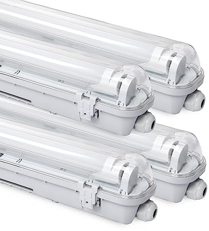 Daromigo 18w LED Feuchtraumleuchte Wannenleuchte 120cm, 1800LM Neutralweiß 4500K T8 LED Röhre, IP65 Wasserfest Feuchtraumlampe Werkstattlampe für Garage, Keller, Büro - 4 Stück