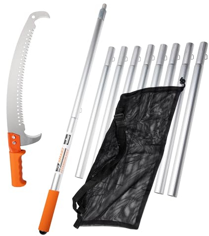 EZ Smart 14-Inch Lightweight Manual Pruning Saw with 21-Foot Extension Pole – Tree Pruner & Pole Saw Blade with Sharpened Hook Ends – Tree Trimming Saw, Branch Cutter, Garden Tool