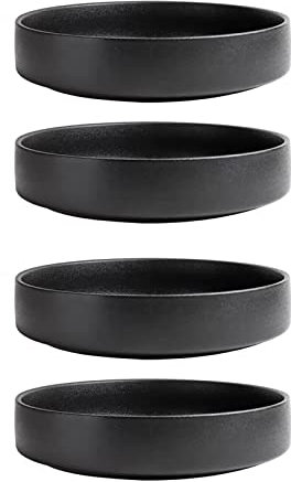 Plato Llano De Porcelana,Cuenco De Postre,Plato for Servir,Textura Mate,Plato Hondo Negro,Adecuado for Bistec, Plato De Cerámica Redondo Grande,4 Piezas Plato de porcelana Plato llano(Noir,24.8cm)