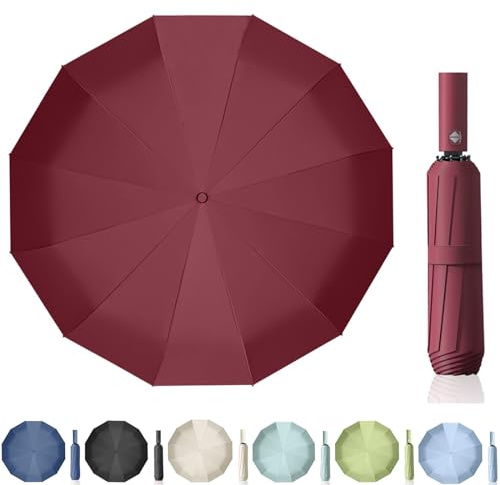Maibar Umbrella Windproof Strong 24 Ribs Compact Umbrellas Sun UV Protection spf 50 Folding Travel Large Auto Open Close Umbrellas Umbrella (Red)
