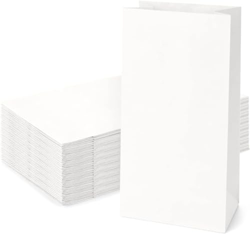 BSTMOME 100 Pack Kraft Paper Bags, Recyclable Paper Bread Loaf Bakery Bag Lunch Bags Durable Kraft Paper Bags, Snack Bags, Bread Bags, Takeout Bags Grocery Bags (4lb,White)