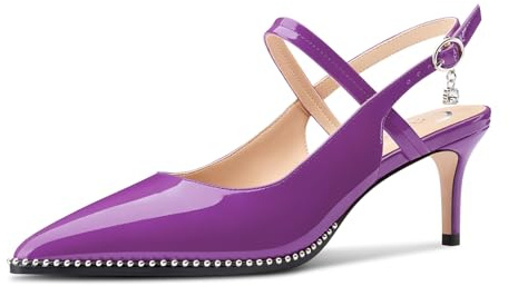 Castamere Mujer Correa Tobillo Slingback Pumps Medio Gatito Heel Sandalias Dedo del pie Puntiaguada Punta Cierre con Hebilla Zapatos 6.5 CM Heels