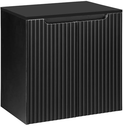 Lomadox Mobile da bagno, 60 cm, colore nero, con scanalature, 2 ante (larghezza x altezza x profondità), ca. 60,4 x 59,5 x 40 cm
