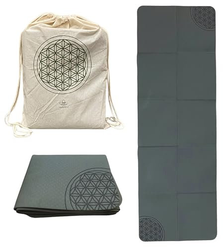 InufySoul® Rutschfeste, faltbare Yogamatte aus recycelbarem TPE, für Reisen, Pilates, Fitness, Fitnessstudio, 183 x 61 x 0,4 cm (olivgrün)