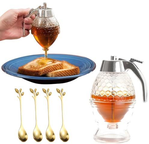 USYSGT Dosatore Di Miele, Dispenser Innovativo per Miele, Contenitore per Miele/Dispenser con Supporto, Grande Barattolo di Sciroppo Ad Alta Capacità, Bellissimo Vaso per Miele