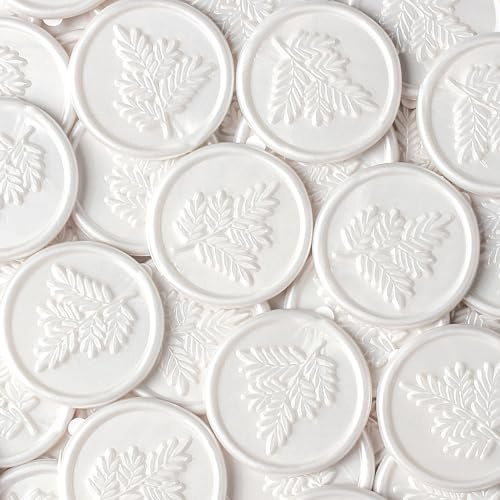 JAGERGREEN Weiße Wachssiegel Selbstklebend Olivenzweig Mustern, 48 Stück | Siegelwachs Aufkleber für Einladungen, Sticker für Hochzeit, Briefumschläge, Geburtstage, Geschenkverpackungen, DIY