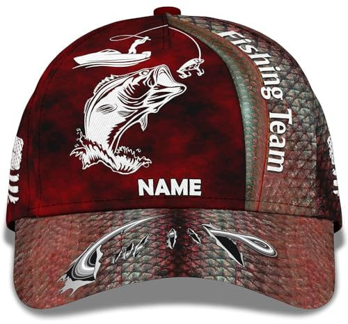 Baseball Kappe Hooked Fish Fishing Team Personalisiere Namenstext Mütze Bedruckt Freizeit Basecap Unisex Capatmungsaktive Mütze Retro Sonnenblende Mütze Für Auf Reisen, Damen, Running