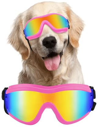 Billionchains Lunettes de soleil pour chien - Coupe-vent - Anti-poussière - Pour chiens de taille moyenne et grande - Avec bandes réglables - Rose