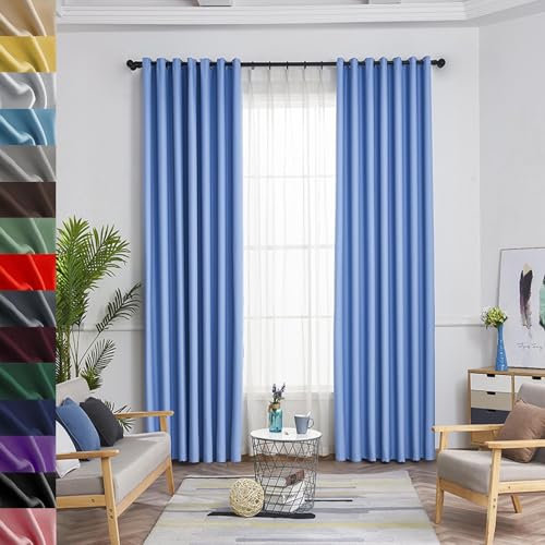 GAIFNAG Vorhang Blickdicht Thermovorhang 100 x 140 cm Blickdicht Abdunkelnd, Größe Und Farbe Wählbar Lichtdurchlässig Dekoschal Schlafzimmer für Hochzeit Fenster Wohnzimmer, Himmelblau