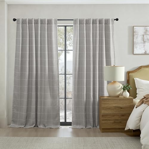 Elrene Home Fashions Sawyer Fenstervorhang, kariert, mit Stangentasche/Schlaufen auf der Rückseite, für Wohnzimmer/Schlafzimmer/Büro, 132,1 x 213,4 cm, Grau