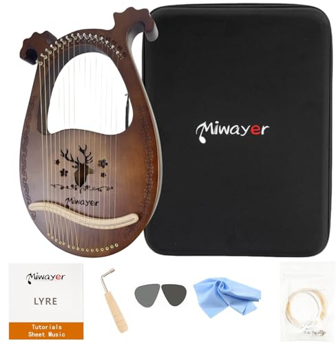 Miwayer Lyre Harp Kit 16 Strings Musical Instrument Mahogany Body Reindeer Totem Professional Harp Instrument with Accessories and Case (Brown)