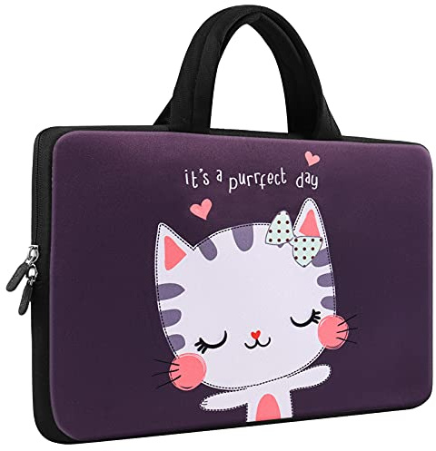Mibbxea Custodia per Laptop 12 Pollici, 11,6 Pollici Borsa da Trasporto per Chromebook, Borsa in Neoprene con Manico, Custodia per Netbook Ultrabook per Dell HP Lenovo ASUS Acer (Gatto)