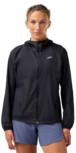 Brooks Women's Canopy Packable Jacket, Water Resistant UPF 50+ & Reflective - Black/Black - Medium