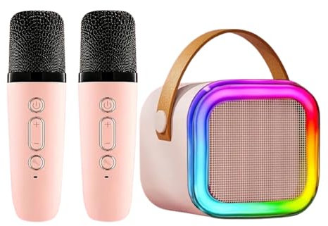RJP Mini Karaoke Machine: Wireless Microphones, Voice Changer & LED Lights - Ideal Girls Birthday Presents! Perfect Bluetooth Karaoke for Kids, Year Old Girl Gifts.