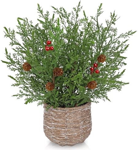 Arborus Kunstpflanzen Weihnachten Deko Künstliche Tannenzweige im Topf | Weihnachtsgesteck mit Berren Weihnachtstischdeko Adventsdeko Rustikal Innen Deko Fensterbank Balkon Weihnachtsschmuck