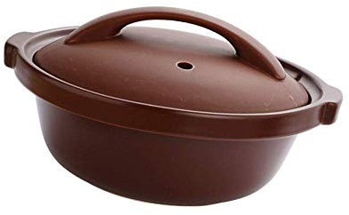 Casserole with Lid - Low Pot for Slow Cooker Ceramic Soup - High Temperature Resistant Pan brown-3L (Brown 3L)