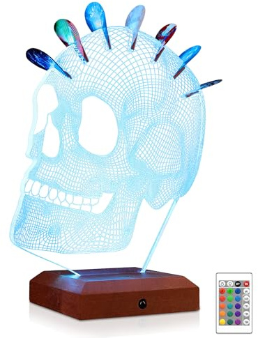 CoolGift Mart Leuchtender Gitarren-Pick-Halter, Acrylic Wooden Skull Pick Holder with 16 Color Lights for Picks Storage and Display, Gift for Guitar Players Guitarists