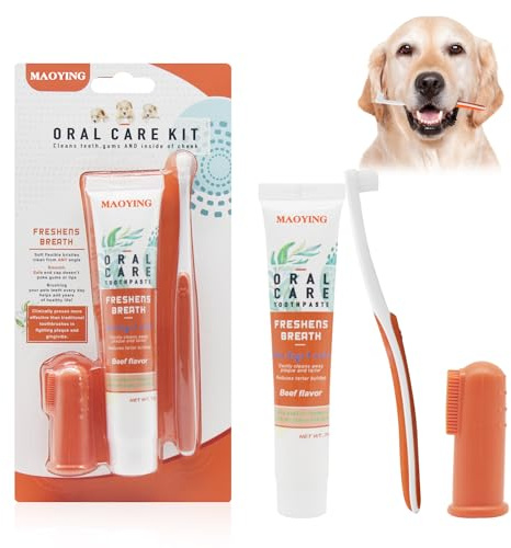 Cepillo Dientes Perro, Pasta de Dientes Perro Dedil Aplicador Incluido, Cepillo de Dientes para Mascotas,Set Dental para Perros, Dedil Aplicador Incluido para la Limpieza e Higiene Bucal