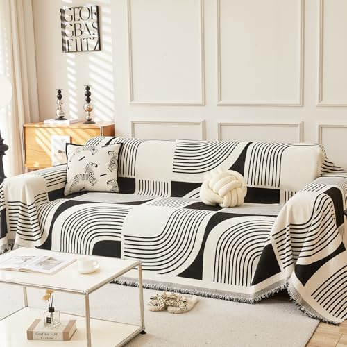 WEYOND Boho Sofa Überzug, Sofabezug, Couch Überwurf, 180 x 340 cm, Schwarz | Sofa Cover & Sofa Überwurfdecke, Sofaschoner Hund & Sofaschutz Katze, Sofabezug oder Sofahusse für 1/2/3/4 Sitzer