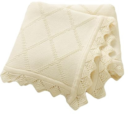 mimixiong Baby Blanket 100% Cotton Knitted Soft Knit Crochet Blankets for Newborn Boy Girls Toddler 100x80cm (Cream)