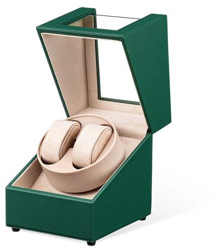 Mcbazel Watch Winder for Automatic Watches, Double Automatic Watch Winder Box, Automatic Watch Display Storage Rotation Wristwatch Box with 2 Slots (Green PU Leather)