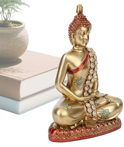 Generisch Pequeñas Figuras Buda Escultura De Buda De Resina Dorada Para Escritorio, Estatua De Meditación Compacta Para Salón Vitrina Decoración De Mesa