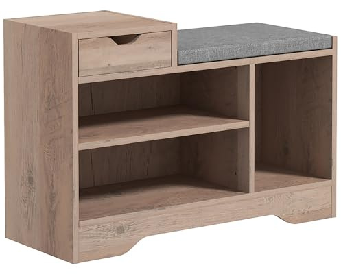 HOMCOM Panca Scarpiera Moderna con 3 Ripiani Aperti, 76.5x30x52 cm, Grigio | Cassetti, Scarpiera Bassa, Truciolato, Poliestere e Spugna