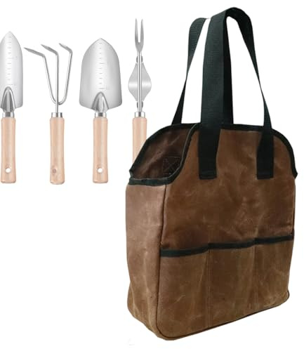 Canvas verktygsväska - 16oz vaxad canvas 30,7x12,7x35,6cm | Trädgårdsredskapsväska flera fickor, organiseringsförvaring för verktyg, verkstad, trädgård, florist | Män Pappa Projekt Bil Lastbil Mot