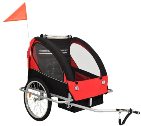 Genérico Remolque para Bicicletas y Cochecito 2 en 1 Negro y Rojo,Deportes,Actividades al Aire Libre,Ciclismo,Accesorios para Bicicletas,Remolques para Bicicletas,91375