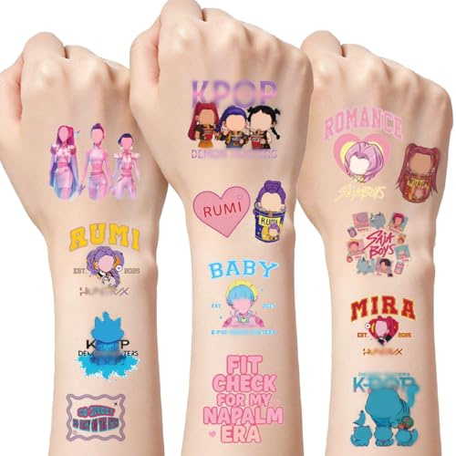 Lot de 40 Feuilles Tatouage Temporaire pour Enfant, Dessins Animés de Tatouage Enfants, Tatouages Temporaires Kpop, Etanche Tatouage Ephémère, Cadeaux Anniversaire et Décoration Fête