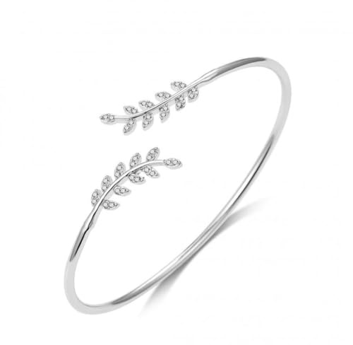 Philip Jones Silver Plated Leaf Bangle Created with Zircondia® Crystals