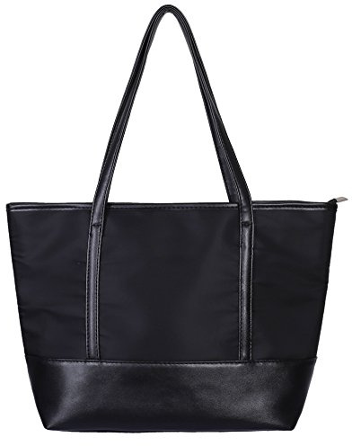 QH-Shop Einkaufstasche für Damen, Schultertasche, Nylon, PU, Spritzschutz, große Kapazität, für Frauen, Mädchen, Handtasche für Schule, Arbeit, Reisen, Shopping, Nylon PU Schwarz, L, Tasche