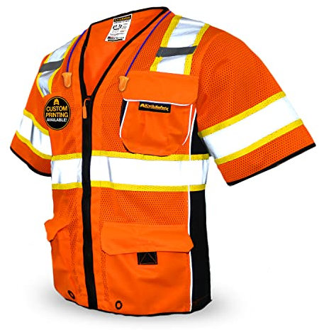 KwikSafety Charlotte, NC – Executive Sicherheitsweste [10 Taschen] Klasse 3 ANSI OSHA hohe Sichtbarkeit, reflektierend, strapazierfähiges Netzgewebe, iPad-Tasche, HiVis Herren, Bauarbeitsausrüstung,