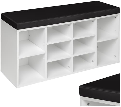 tectake® Scarpiera Ingresso 103,5x48x30 cm, Portascarpe con Cuscino, Panca Scarpiera Salvaspazio, Mobile Ingresso, Contenitore Scarpe, Armadio Scarpe - Bianco/Nero