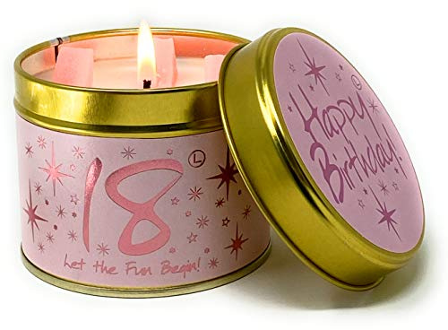 Lily Flame Happy Birthday 18th Scented Candle Tin - A Scented Keepsake of The Big Day with Double Sparkly Label - Cruelty Free and Vegan Friendly