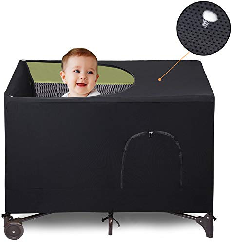 LLYWCM Crib Blackout Cover - Pack and Play Travel Crib Canopy - Stretchy Breathable Baby Netting Cover/Tent for Indoor or Outdoor Portable Playard to Sleeping or Play