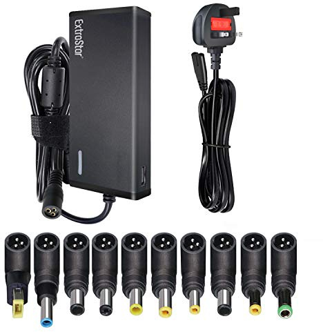 EXTRASTAR 65W Voltage Adapter, 15V-20V/MAX 3.25A Universal AC to DC Multi Power Adapter, Switching Built-in IC Power Supply with 10 Selectable Adapter Tips and 5V/2.1A USB port