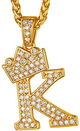 Suplight Herren Initiale Kette 18k vergoldet Buchstaben A bis Z Anhänger mit kubischen Zirkonia Hip Hop Rapper Modeschmuck Accessoire