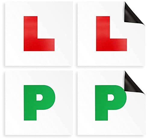 Haltons by Keplin Magnetic L & P Plates for Car – Pack of 4 PVC 1.3 mm Thick Road Legal Learner & Provisional Plates– Full Magnetic Backing, UK DVSA Compliant 17.8 × 17.8 cm