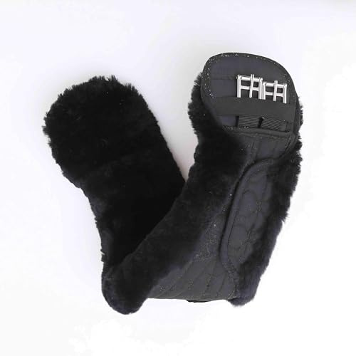 Merauno® Lammwolle Mondgurt mit abnehmbarem Lammfellbezug, Kurzgurt Dressurgurt, aus Qualitäts Merino Lammwolle, spezielle anatomisch konkave Form, für bessere Rutschfestigkeit, Natur, Schwarz