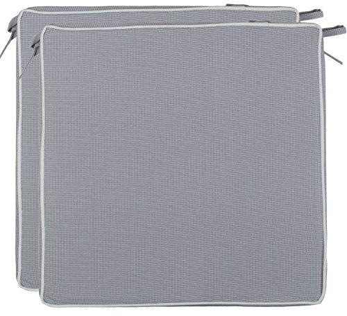 Brandsseller Set de 2 Cojines de asiento 40x40x4 cm – Cojine para silla repelente al Agua y las Manchas con Cintas de Sujeción y Ribete – interior y exterior – Cocina,Terraza, Jardín – Gris