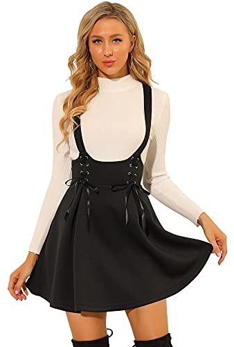 Allegra K Faldas de Cintura Alta para Mujer, Falda Acampanada con Tirantes y Cordones, Negro -, XL