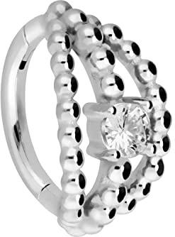 PIERCINGLINE Segmentring Clicker Chirurgenstahl 3 KUGELREIHEN + KRISTALL Piercing Ohr Helix Lippe Silberfarben 8 mm