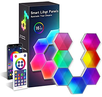 TAHTOY Smart Hexagon Ambient Light Panels - DIY Modular Free Splicing, Creative Decor LED Wall Light, Music Sync, APP & Voice Control, Ideal for Home Bar Cafe Gaming (Size : 3Panels)