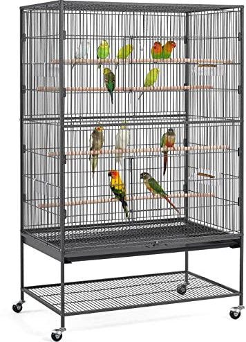 Yaheetech Gabbia Voliera per Pappagalli Uccelli Grandi Altezza 153 cm Inseparabili Calopsite con Piedistallo Ruote in Metallo da Interno e Esterno 93,5 x 56,5 x 153 cm Nera
