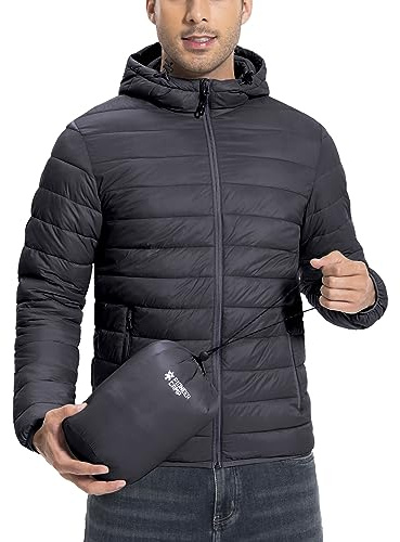 Giacca trapuntata da uomo, leggera, invernale, mezza stagione, con cappuccio e 6 tasche
