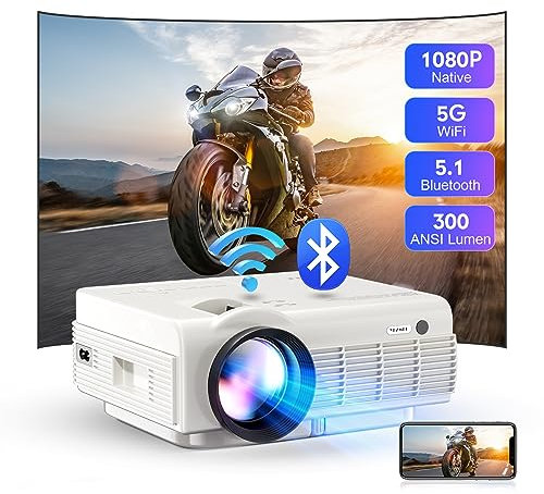YEZMEK Native 1080P 15000 Lumen Full HD Projector - 5G WiFi and Bluetooth, Mini Portable Outdoor Projector Supporting 4K, Ideal for TV Stick, Smartphone, Tablet, Laptop - HDMI, USB, AV