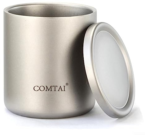 SPORTARC Tasse à eau portable de camping, tasse en titane, tasse à eau en titane à double paroi, tasse à café, thé avec couvercle, pour la maison, le camping, 220 ml, sans poignées